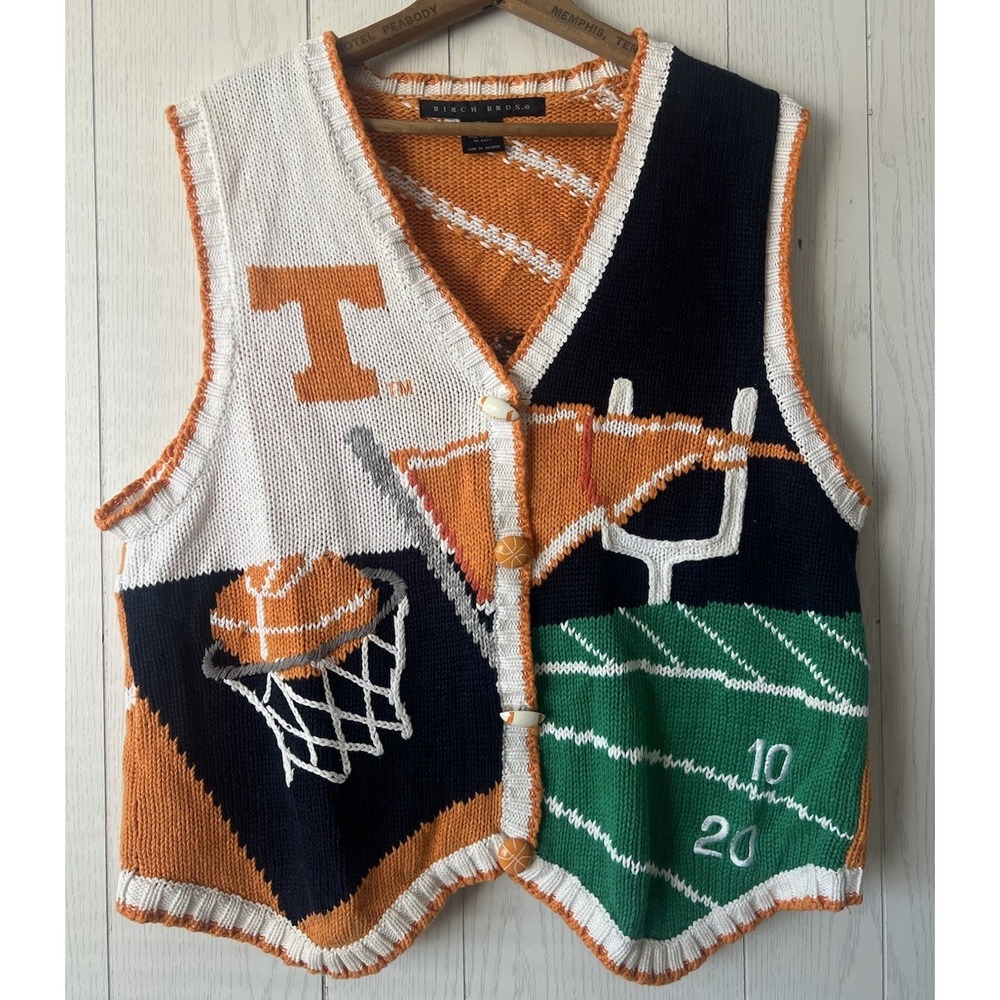 VTG 90's Tennessee Volunteers Sweater Vest Double Sided XL Football Vols Birch